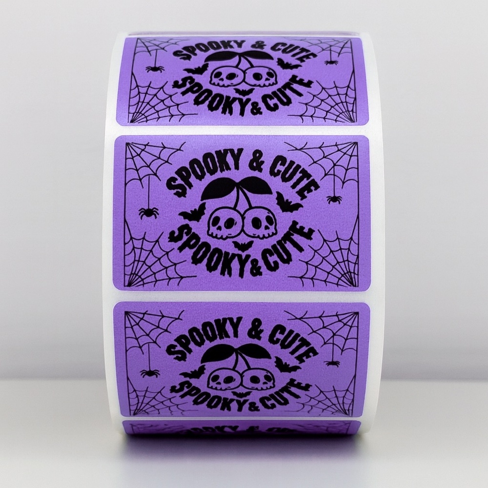 100 Spooky & Cute Halloween Stickers Roll 2x1 inch – Purple Skull Cherry Labels
